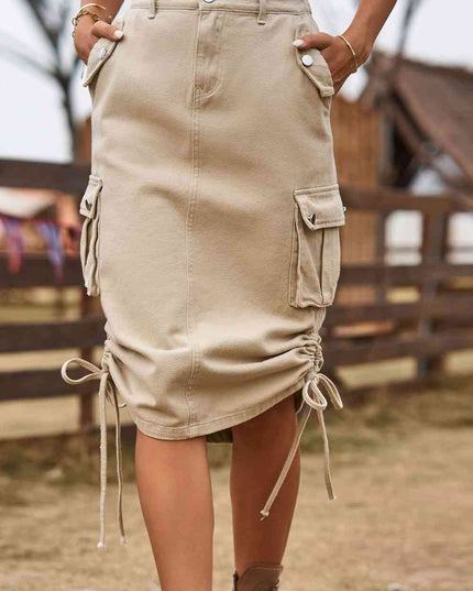Drawstring Denim Cargo Skirt