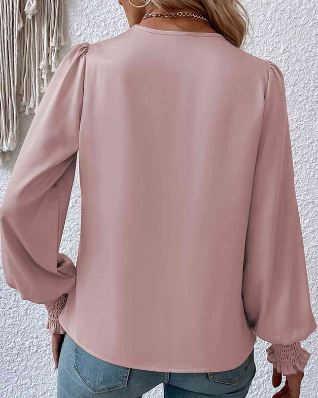 Surplice Neck Lantern Sleeve Blouse