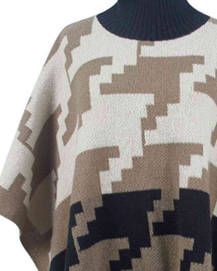 Turtleneck Pom-Pom Trim Poncho