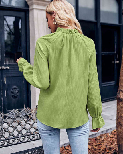 Ruffled Mock Neck Flounce Sleeve Blouse