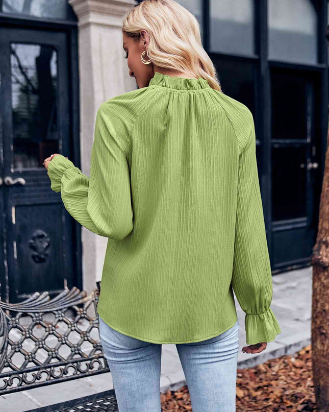 Ruffled Mock Neck Flounce Sleeve Blouse