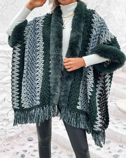 Striped Fringe Hem Poncho