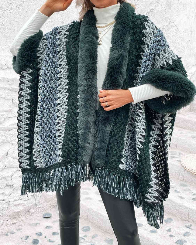 Striped Fringe Hem Poncho