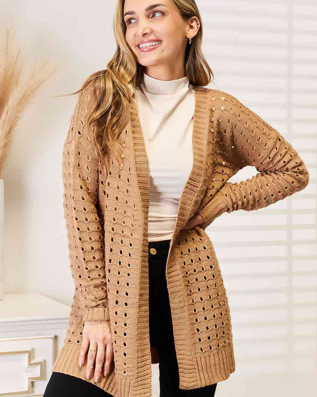 Woven Right Openwork Horizontal Ribbing Open Front Cardigan