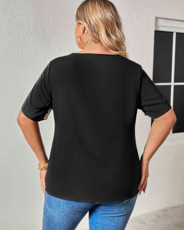 Plus Size Chain Detail V-Neck Raglan Sleeve Blouse