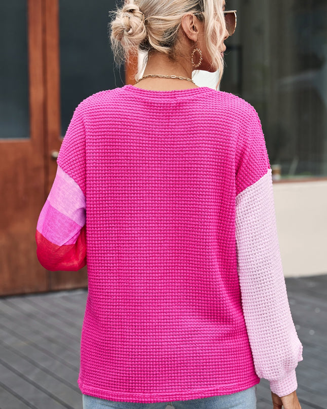 Color Block Waffle-Knit Blouse