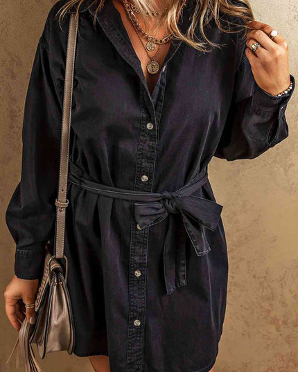 Button Up Collared Neck Denim Dress