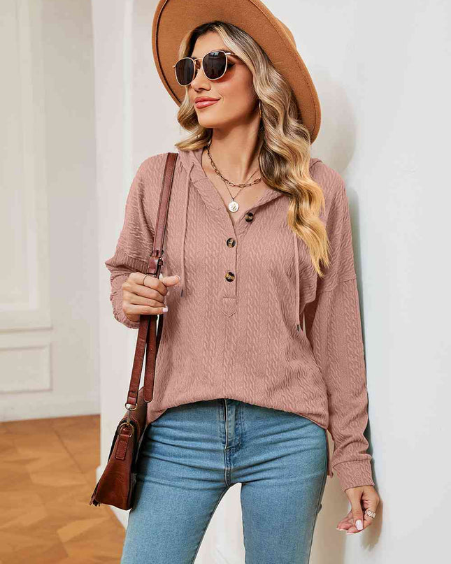 Half-Button Dropped Shoulder Hoodie