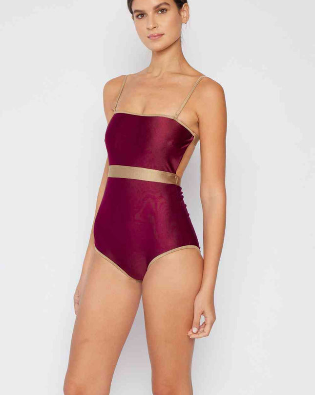 Marina West Swim Wave Break Contrast Trim One-Piece in Wine