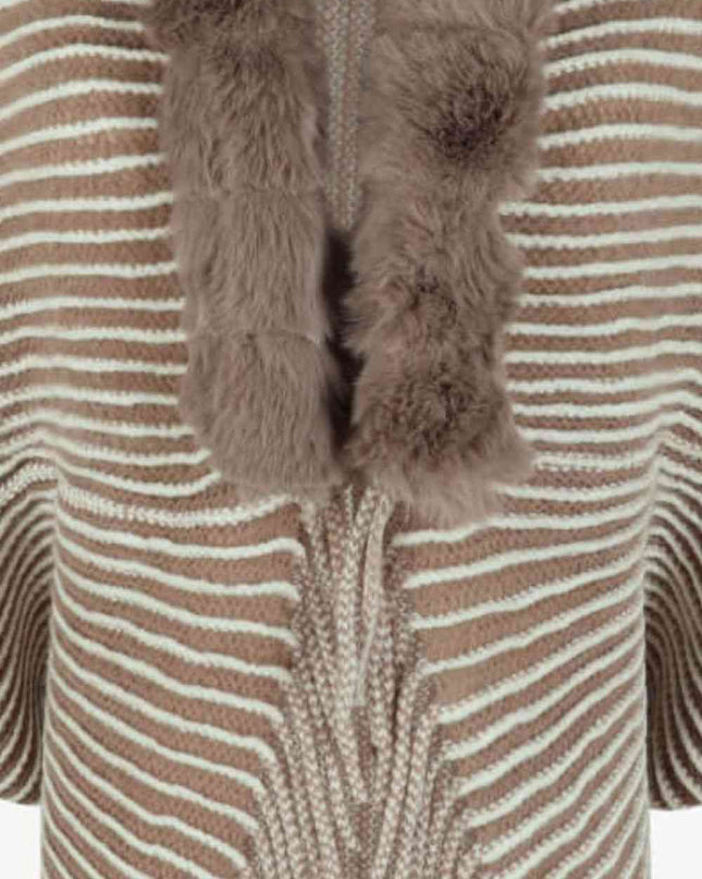 Striped Open Front Fringe Poncho