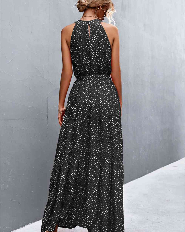 Printed Sleeveless Tie Waist Maxi Dress