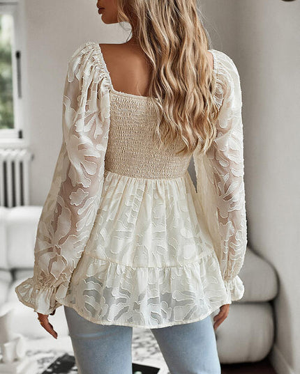 Smocked Flounce Sleeve Peplum Blouse