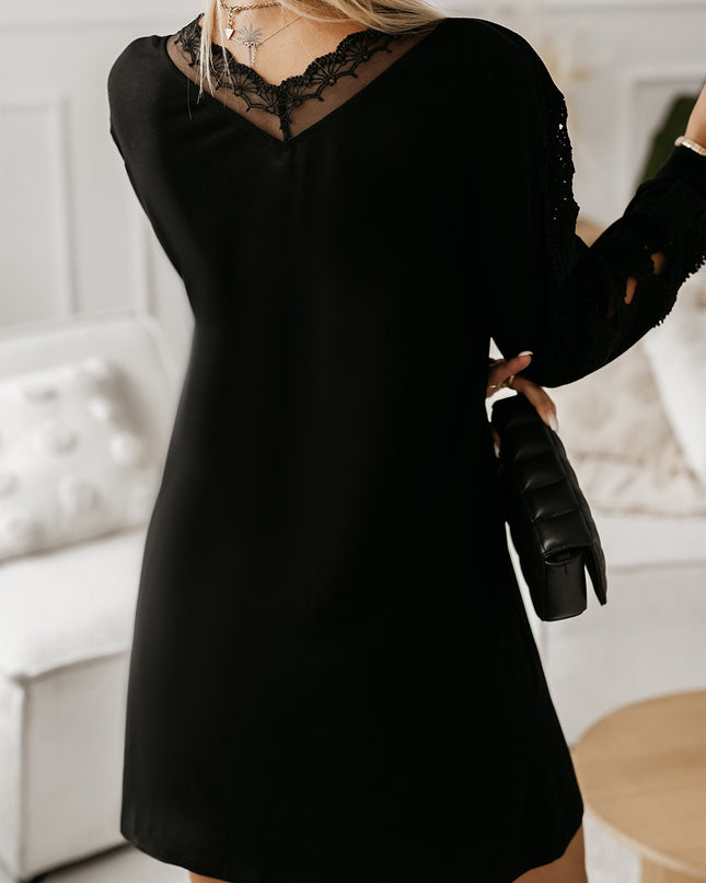 Spliced Lace V-Neck Mini Dress
