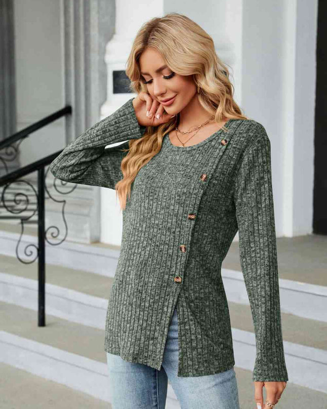 Buttoned Long Sleeve Slit Top