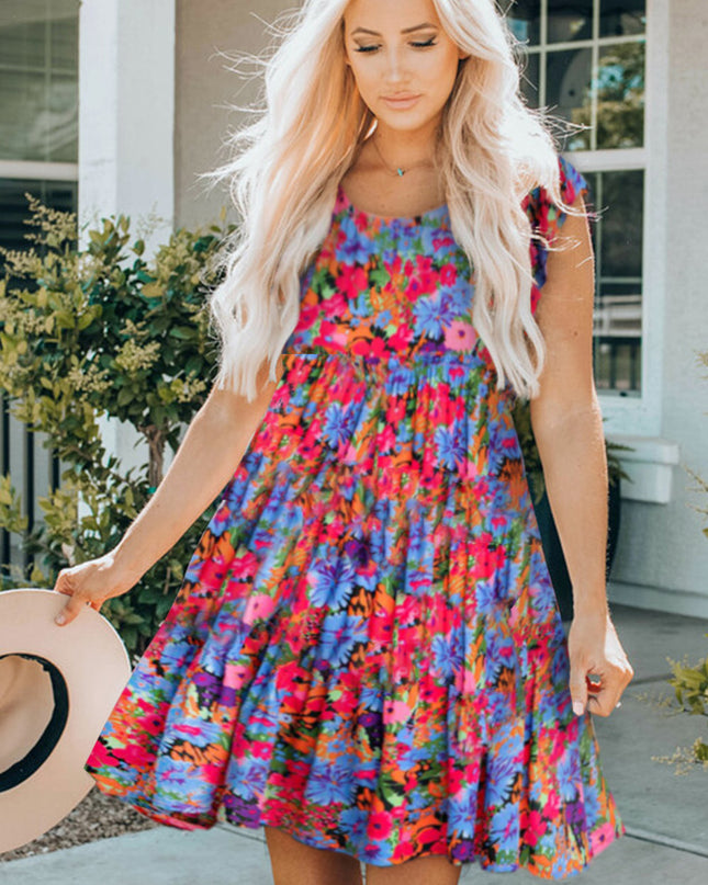 Round Neck Cap Sleeve Mini Dress