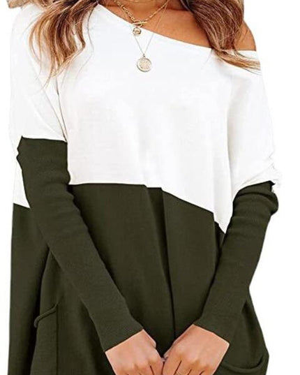 Two Tone Pullover Sweater with Pockets