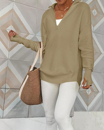 Half Zip Long Sleeve Knit Top