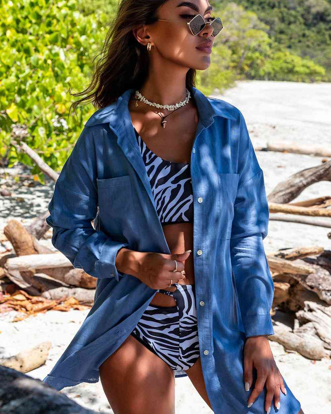 Button-Up Longline Shirt with Breast Pockets