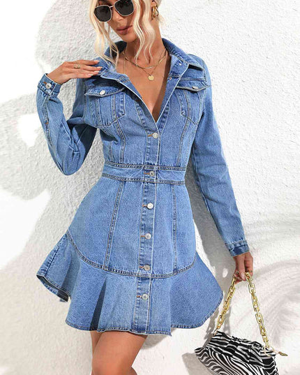Collared Neck Button Down Denim Dress