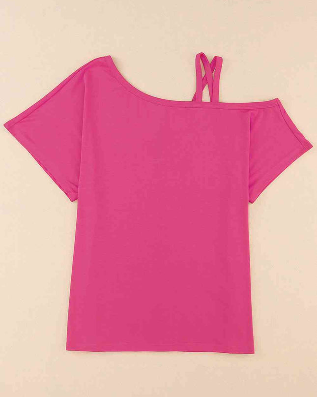 Crisscross Asymmetrical Neck Short Sleeve Top