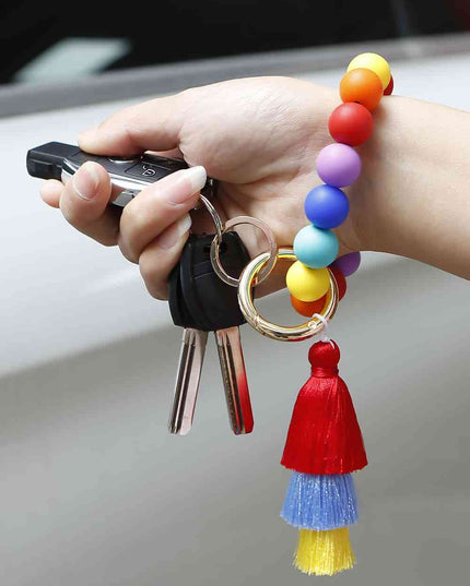 Silica Gel Bead Wristlet Keychain with Layered Tassels