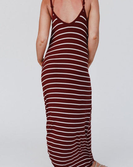 Pocketed Striped Scoop Neck Maxi Cami Dress