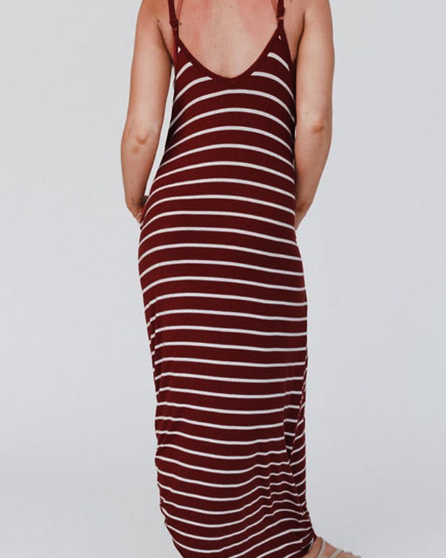 Pocketed Striped Scoop Neck Maxi Cami Dress