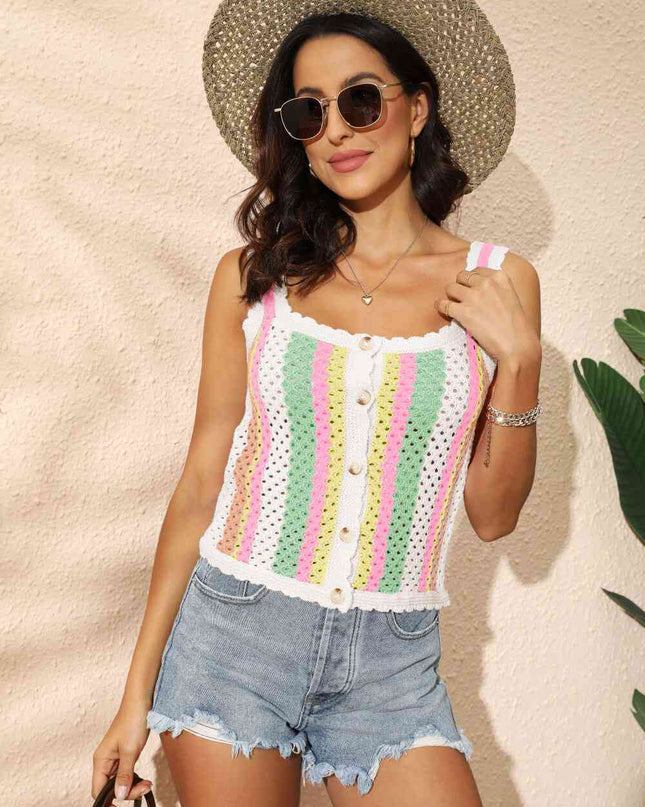 Striped Scalloped Trim Knit Tank