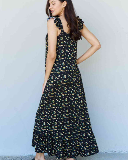 Doublju In The Garden Ruffle Floral Maxi Dress in  Black Yellow Floral