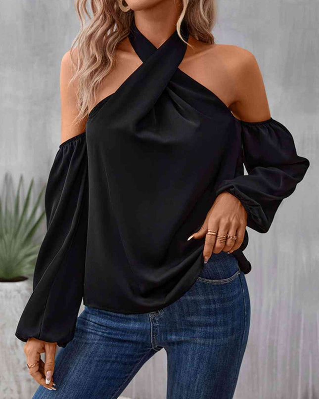 Grecian Cold Shoulder Long Sleeve Blouse