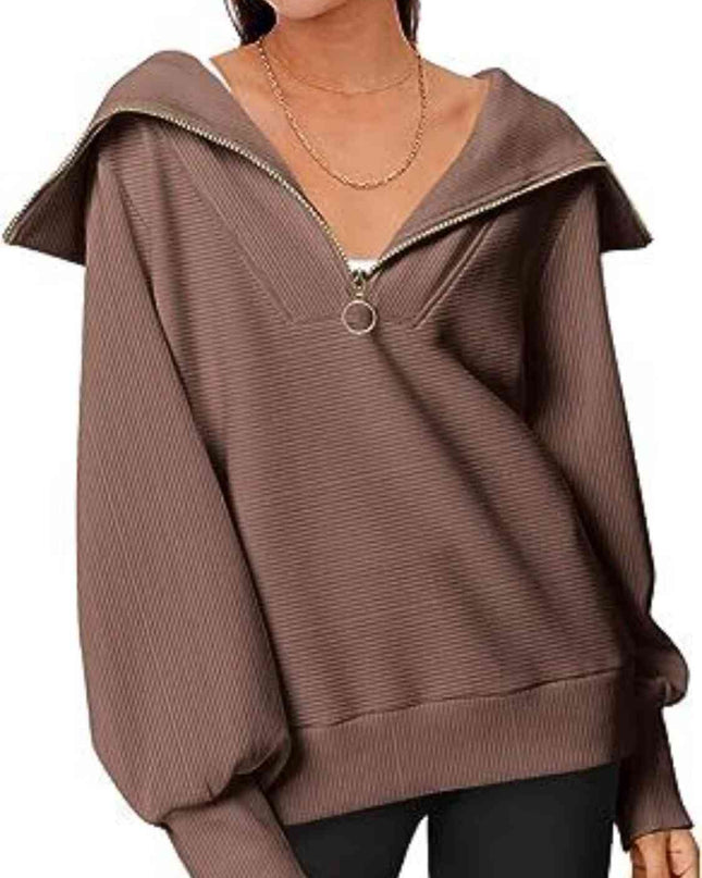 Half-Zip Lantern Sleeve Top