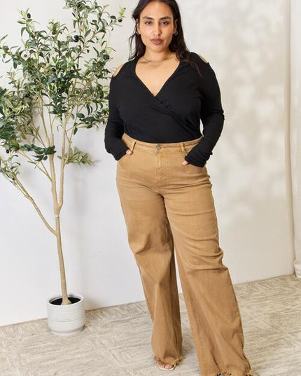 Culture Code Full Size Ribbed Surplice Cold Shoulder Top