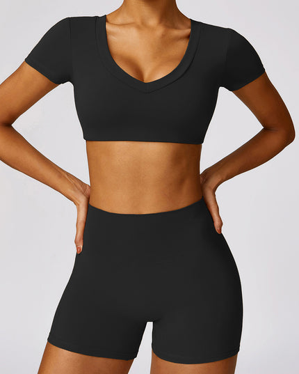 Scoop Neck Short Sleeve Cropped Active T-Shirt