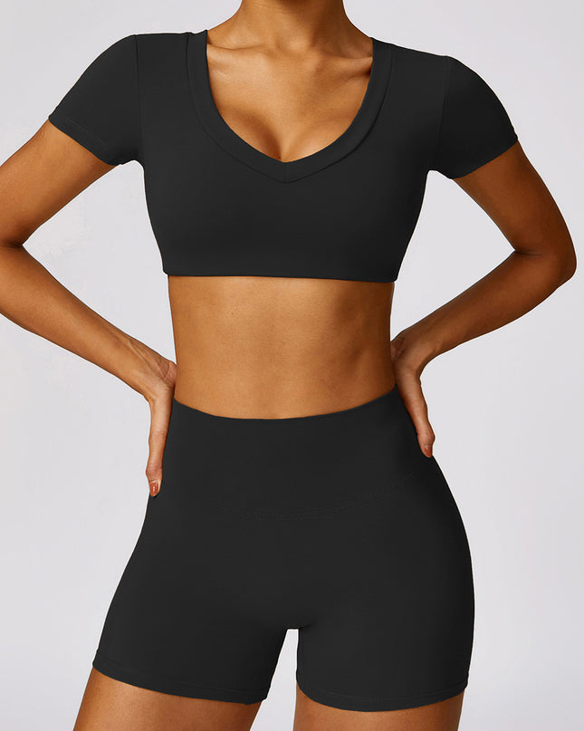Scoop Neck Short Sleeve Cropped Active T-Shirt