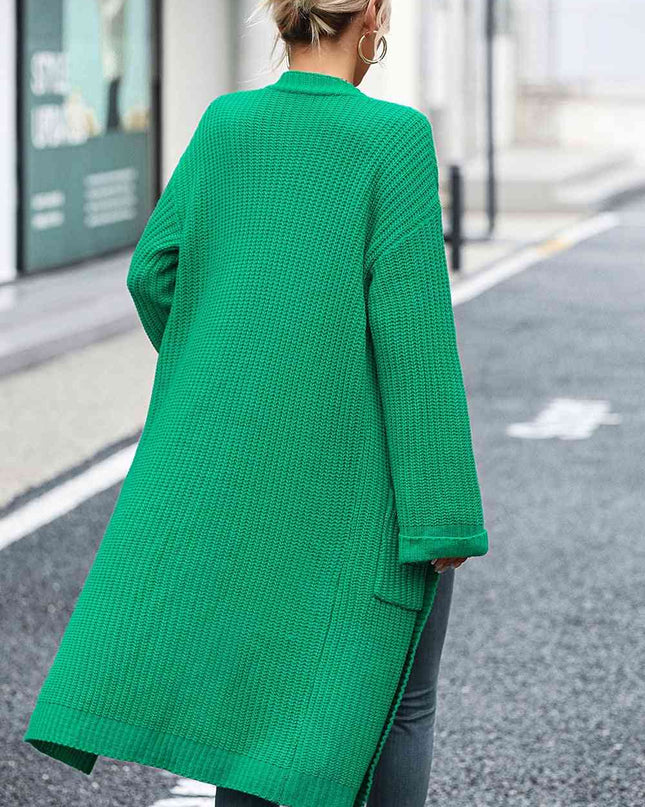 Dropped Shoulder Long Sleeve Cardigan with Pocket