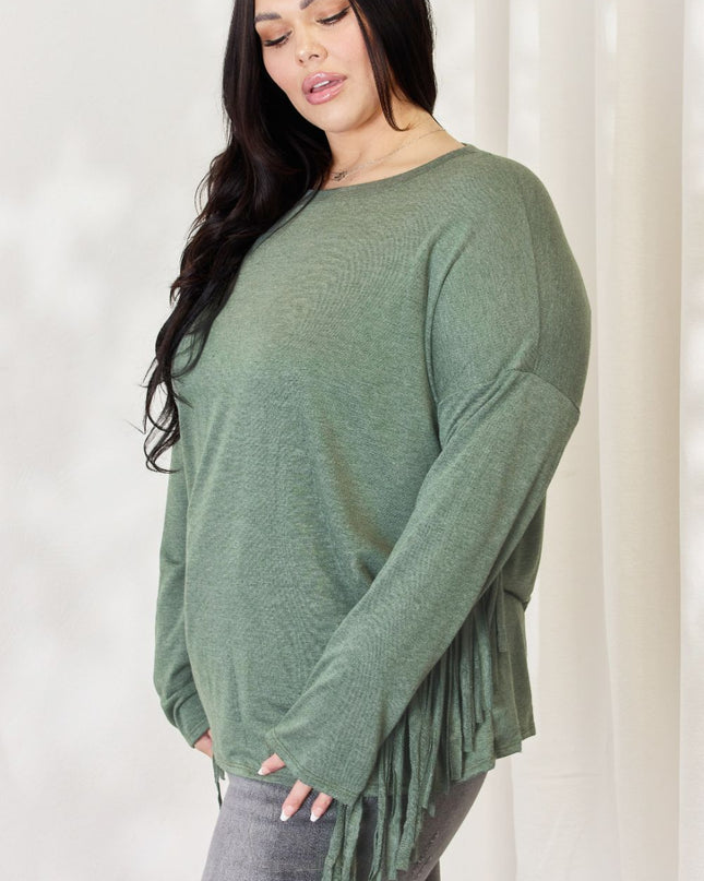 Celeste Full Size Fringe Detail Long Sleeve Top