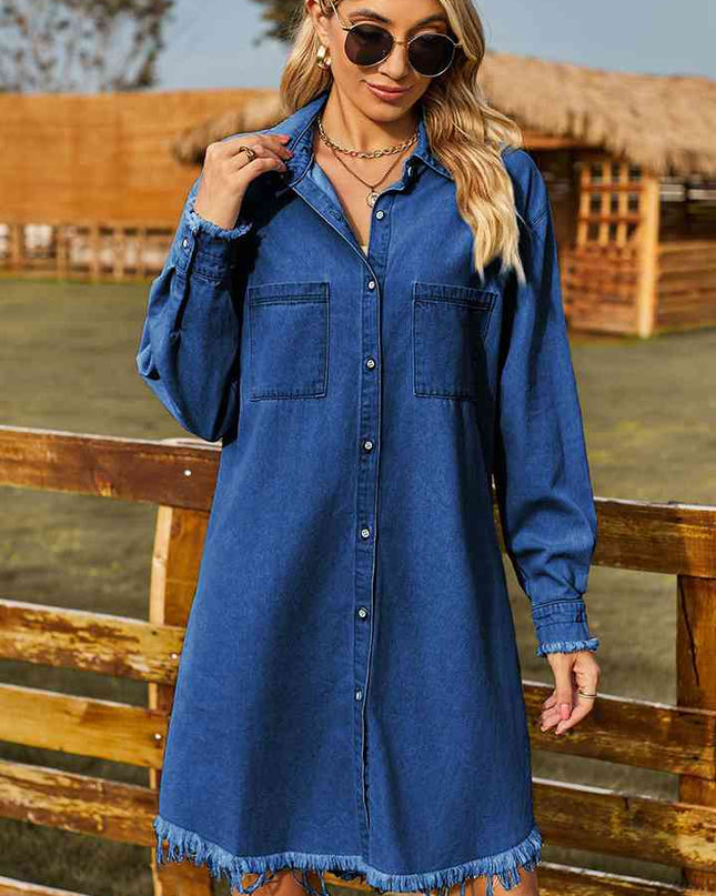 Raw Hem Collared Denim Dress