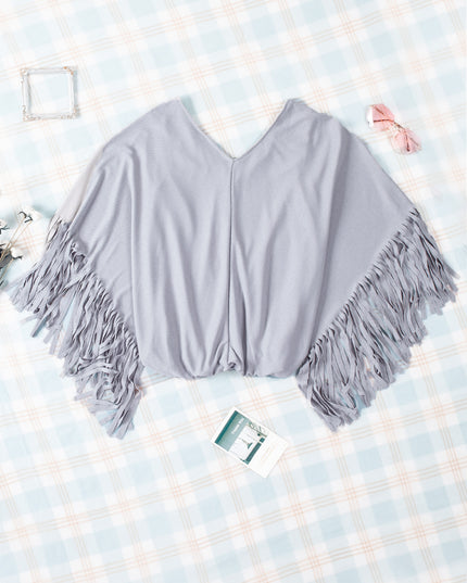 Fringe Trim Center Seam Dolman Sleeve Top