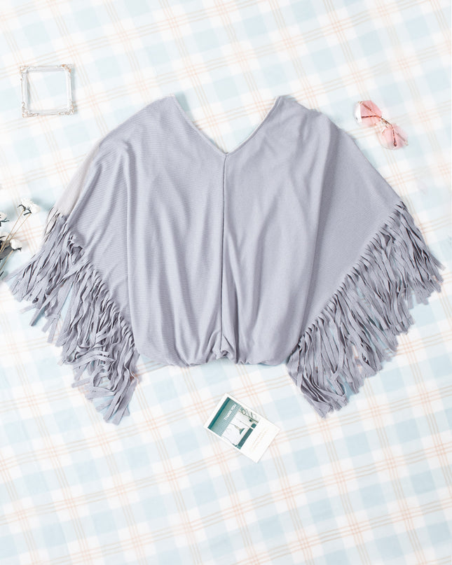 Fringe Trim Center Seam Dolman Sleeve Top