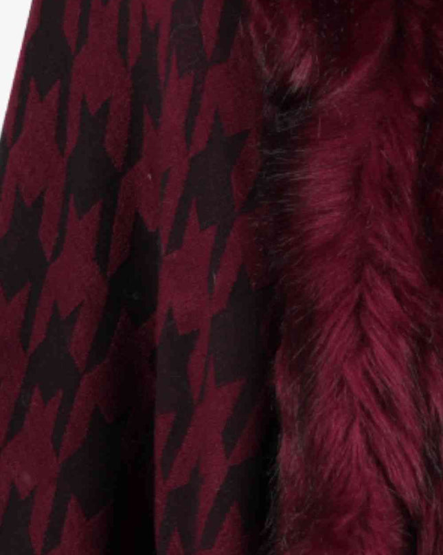 Houndstooth Fringe Hem Poncho