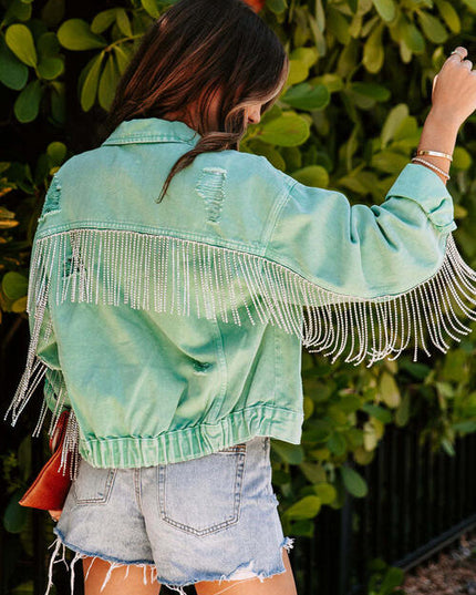 Fringe Detail Long Sleeve Denim Jacket