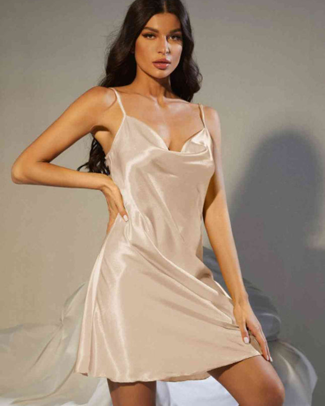 Spaghetti Strap Cowl Neck Satin Night Dress