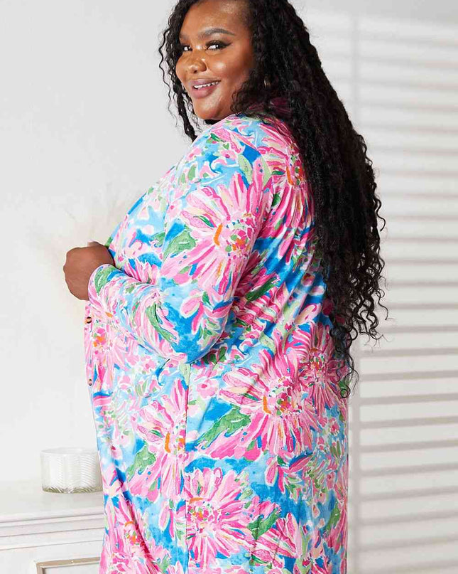 Double Take Floral Open Front Long Sleeve Cardigan
