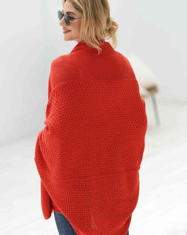 Double Take Dolman Sleeve Open Front Ribbed Trim Longline Cardigan