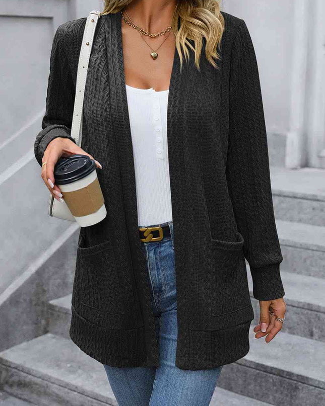 Cable-Knit Long Sleeve Cardigan with Pocket