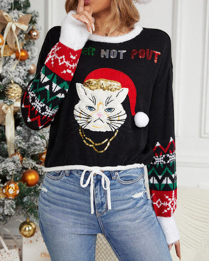 Sequin Drawstring Long Sleeve Sweater