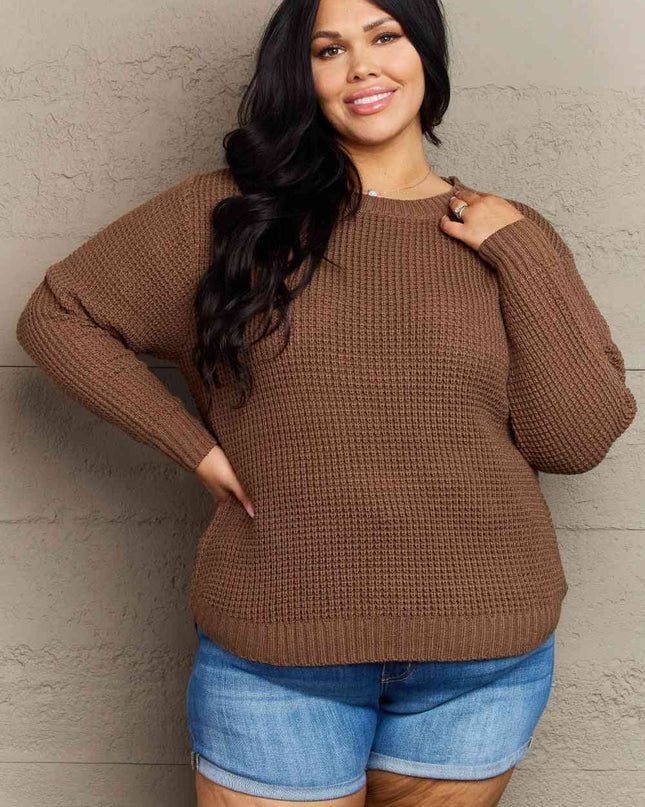Zenana Breezy Days Plus Size High Low Waffle Knit Sweater