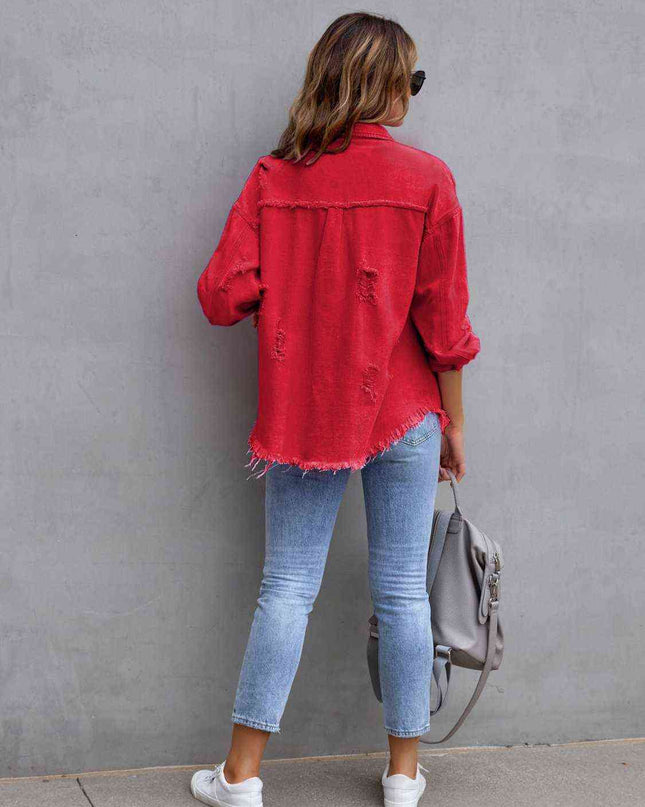 Distressed Drop Shoulder Denim Jacket
