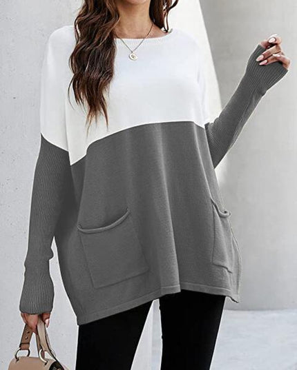 Two Tone Pullover Sweater with Pockets
