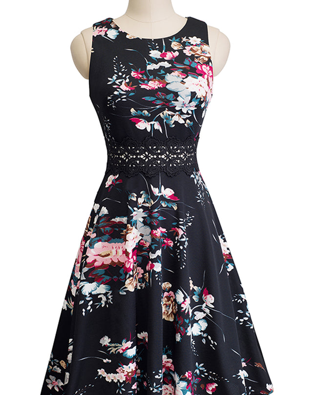 Printed Smocked Waist Sleeveless Dress